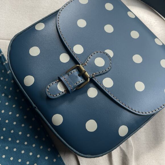 Cath Kidston London Blue Polka Dot Leather Crossbody Satchel Bag w/Dust Bag - Picture 3 of 15